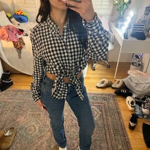 J.Crew navy blue and white checkered button up